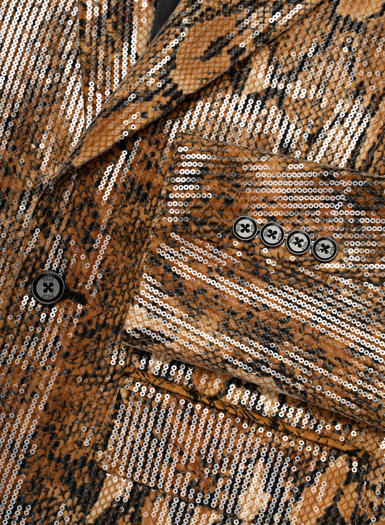 Brown Snake Effect Sequin Blazer