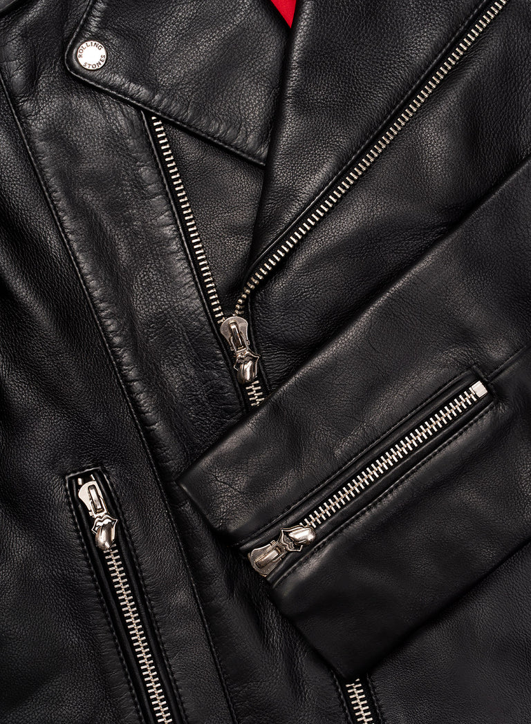 Phix X Rolling Stones Leather Lips Suede Patch Biker Jacket