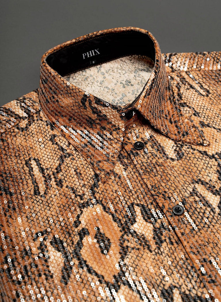Brown Snake Effect Sequin Shirt