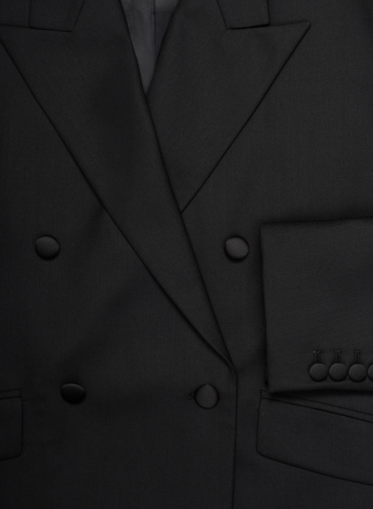 Black Double Breasted Wool Blazer