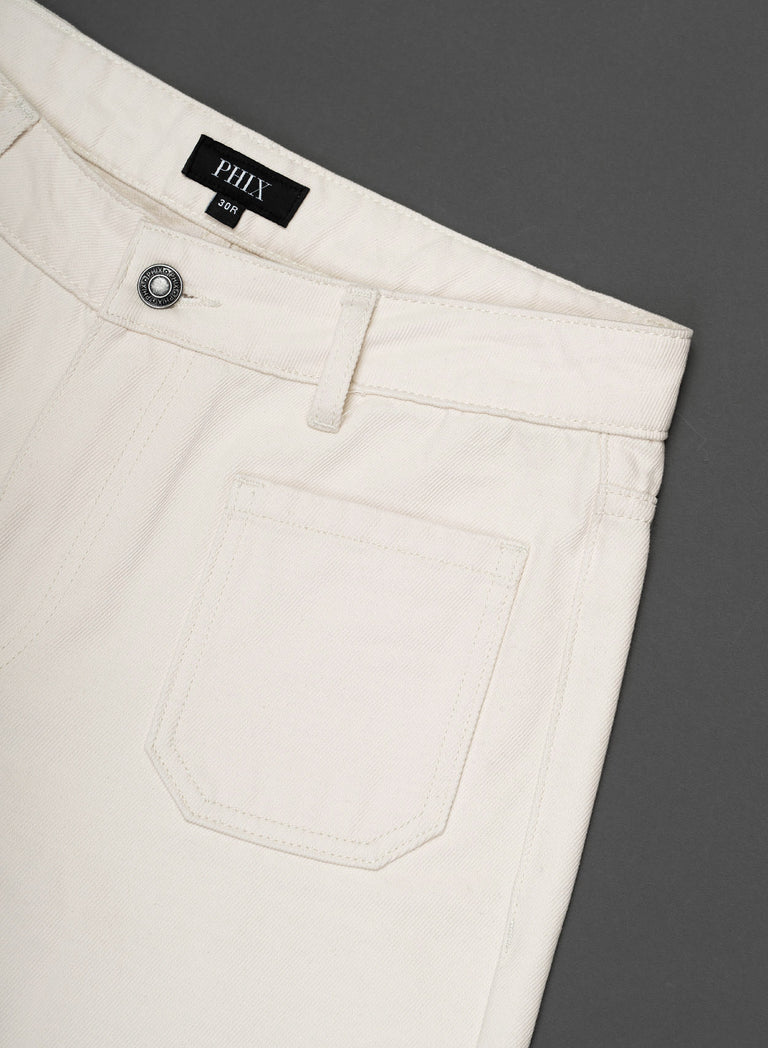 Off-White Front Pocket Wide Leg Denim Flare Jeans