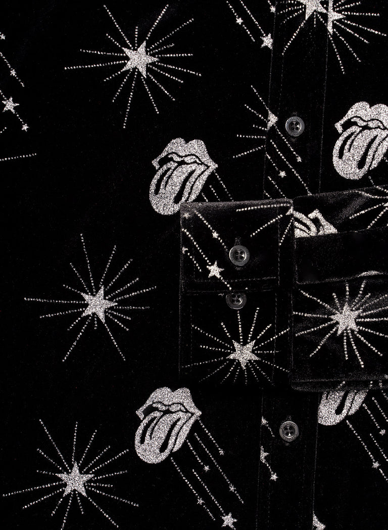 Phix X Rolling Stones Silver Tongue Black Velvet Shirt