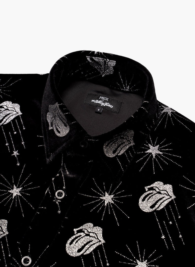 Phix X Rolling Stones Silver Tongue Black Velvet Shirt