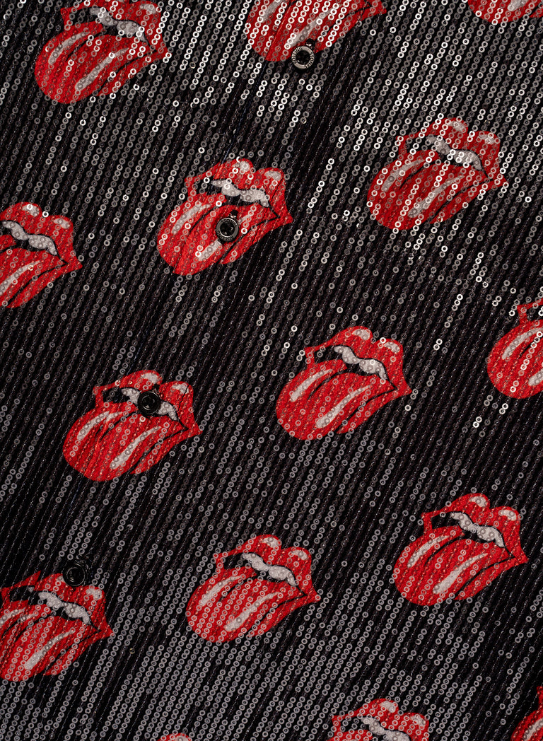 Phix X Rolling Stones Black Sequin Embellished Tongue Velvet Shirt