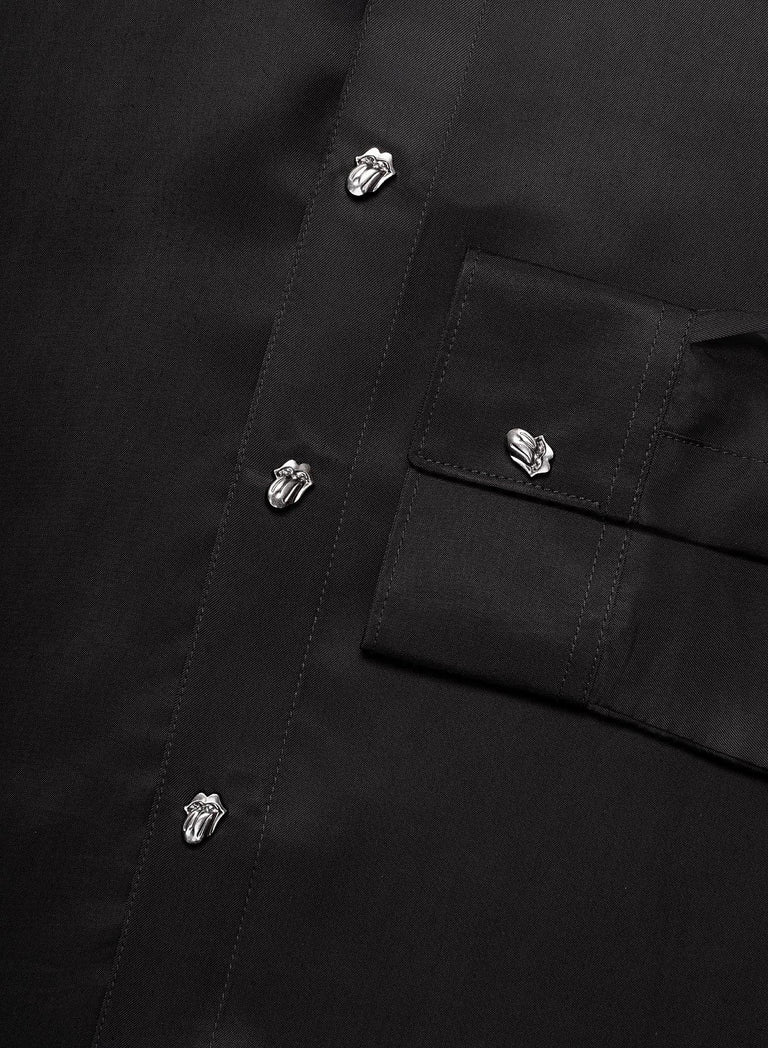 Phix X Rolling Stones Black Satin Viscose Popper Tongue Button Shirt