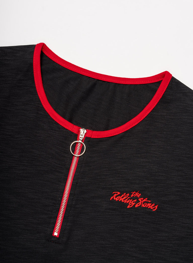 Phix X Rolling Stones Black Cotton Slub O-Ring Zip T Shirt