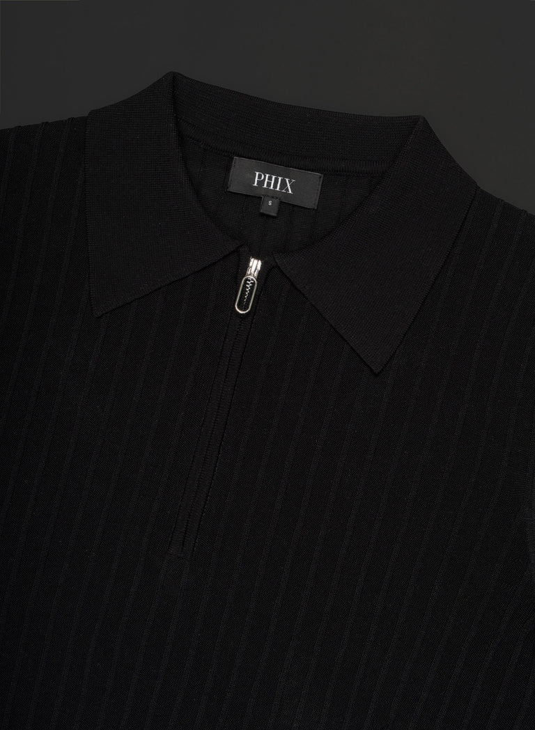 Riviera Silk Blend Black Ribbed Zip Polo