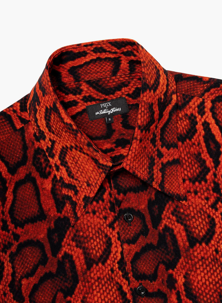 Phix X Rolling Stones Red Snake Print Effect Viscose Shirt