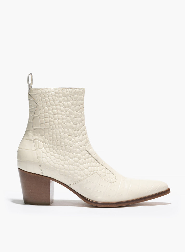Angie Off White Croc Effect 60MM Leather Boot