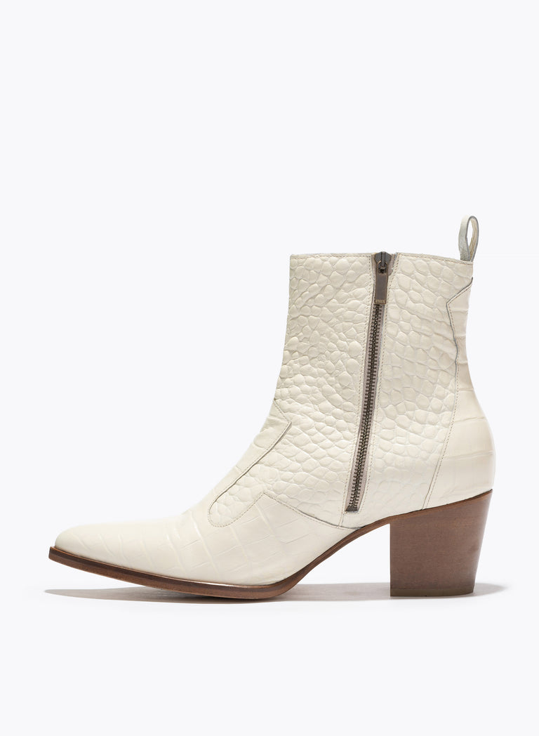Angie Off White Croc Effect 60MM Leather Boot