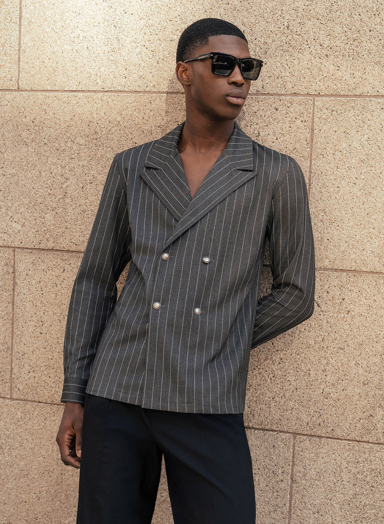 Grey Double Breasted Pinstripe Shirt