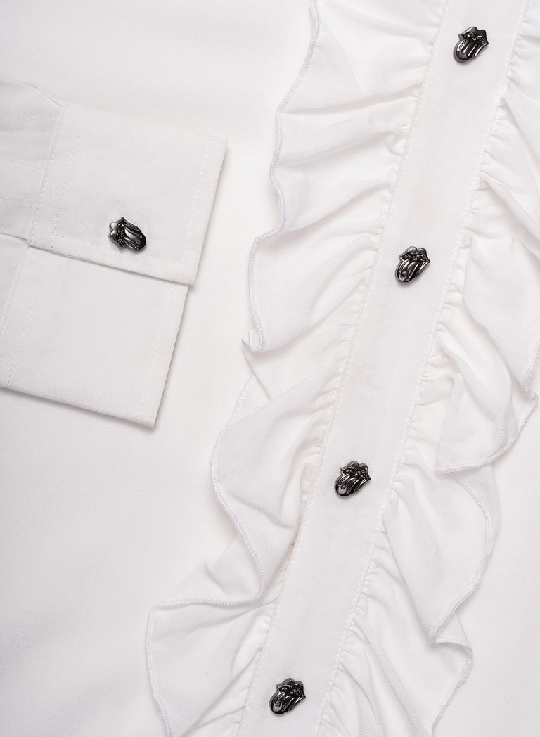 Phix X Rolling Stones Metal Tongue Button White Ruffle Viscose Shirt