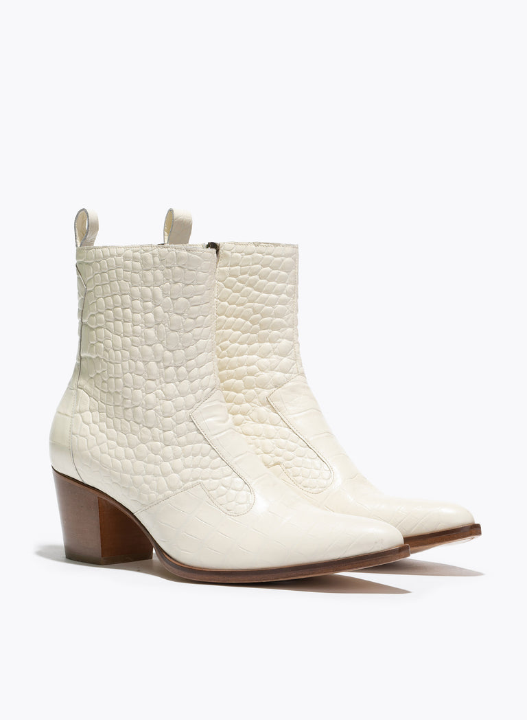 Angie Off White Croc Effect 60MM Leather Boot