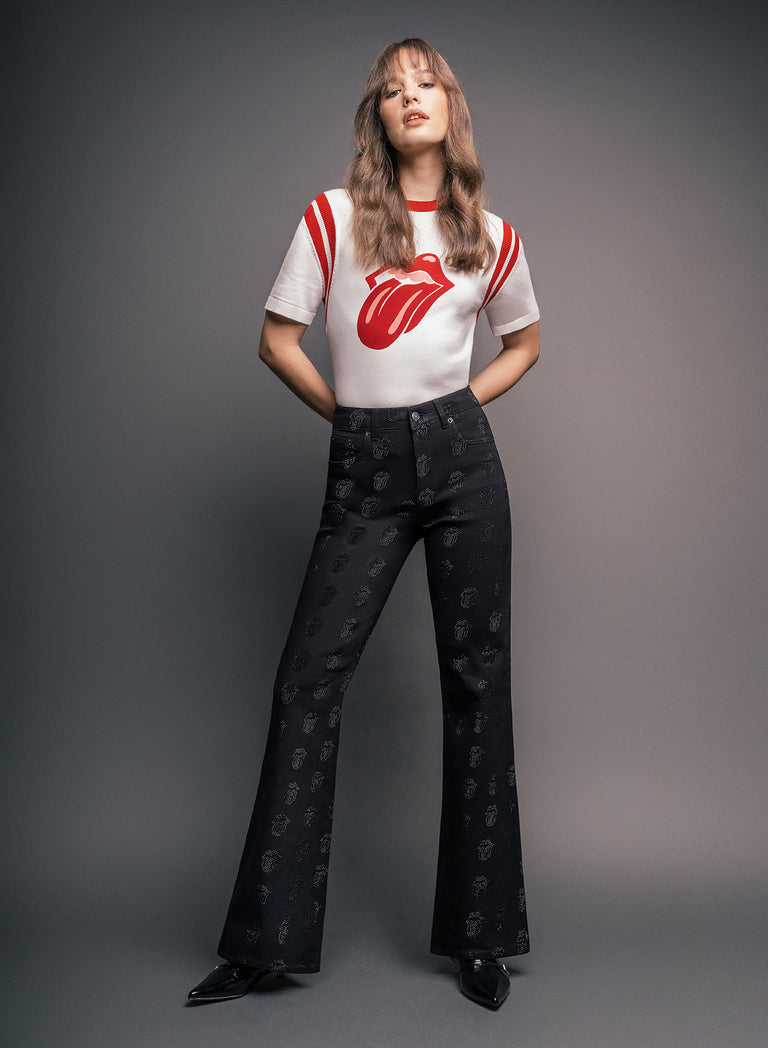 Phix X Rolling Stones Denim Rhinestone Tongue Denim Flares