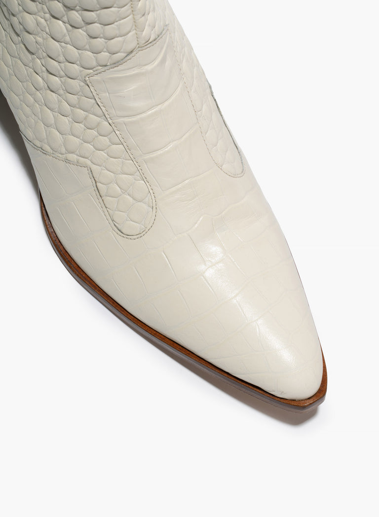 Angie Off White Croc Effect 60MM Leather Boot