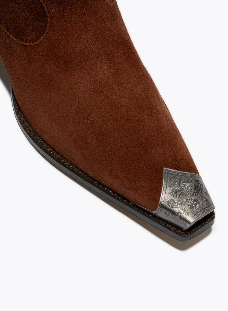 Tan Suede Western Croc Effect Metal Toe 60mm Boot