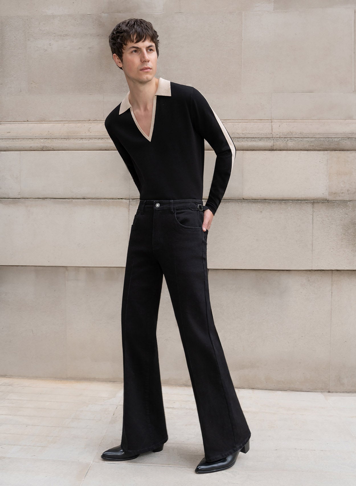 Black High Waisted Denim Flare Side Buckle Jean Phix