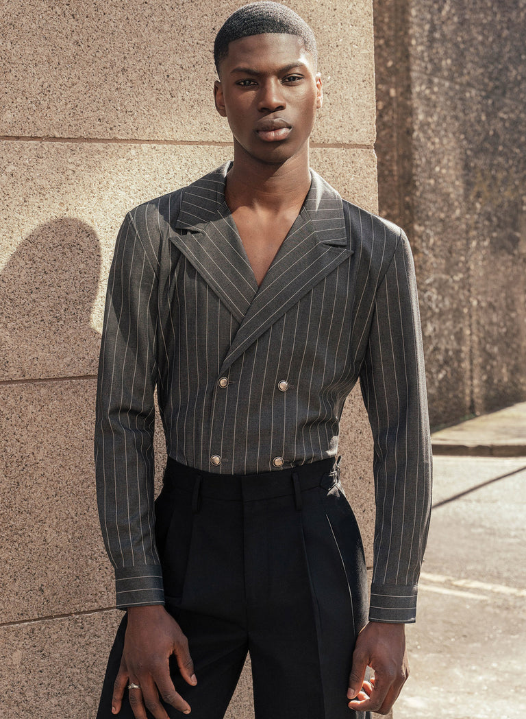 Grey Double Breasted Pinstripe Shirt
