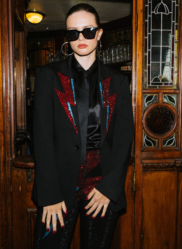 Phix X David Bowie Rhinestone Bolt Womens Blazer