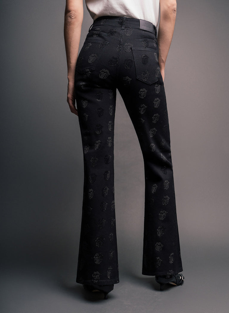 Phix X Rolling Stones Denim Rhinestone Tongue Denim Flares