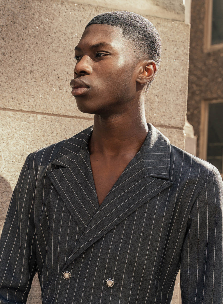 Grey Double Breasted Pinstripe Shirt