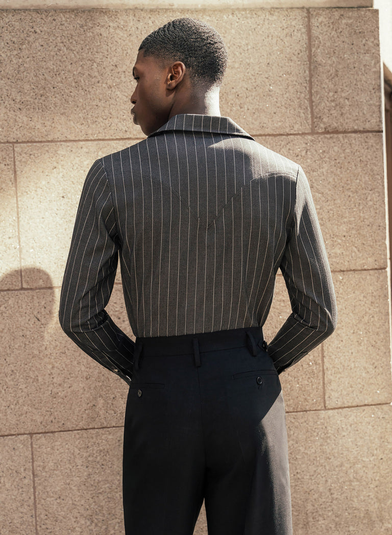 Grey Double Breasted Pinstripe Shirt