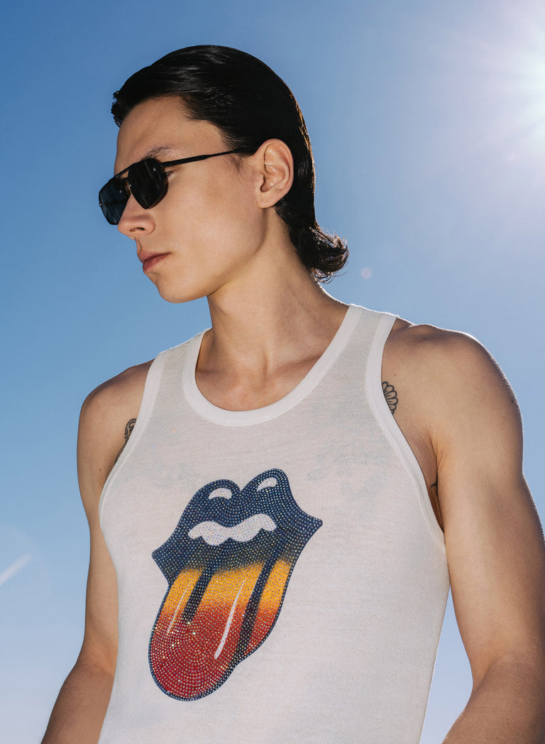 Phix X Rolling Stones White Knit Ombre Rhinestone Vest