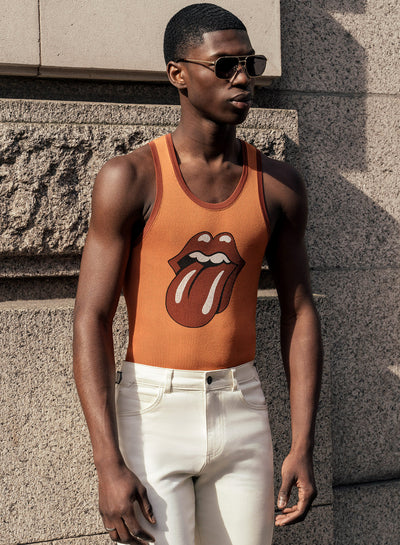 Phix X Rolling Stones Brown Ribbed Tongue Logo Vest