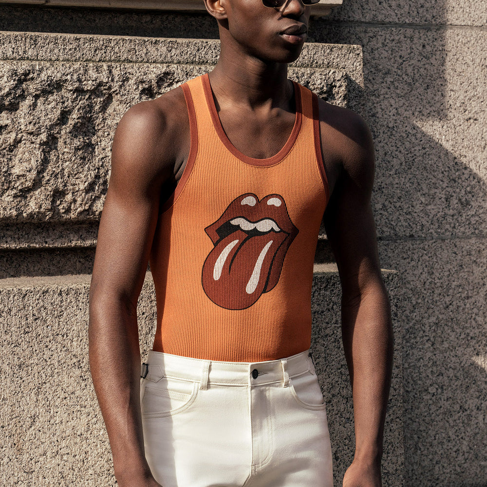 Phix X Rolling Stones Brown Ribbed Tongue Logo Vest & Phix