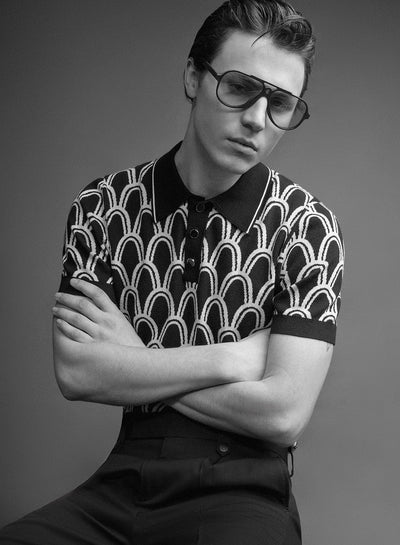 Black Art Deco Arch Cotton Knitted Polo