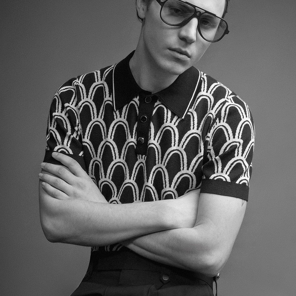 Black Art Deco Arch Cotton Knitted Polo Shirt Phix black-art-deco-arch-cotton-knitted-polo-shirt-phix