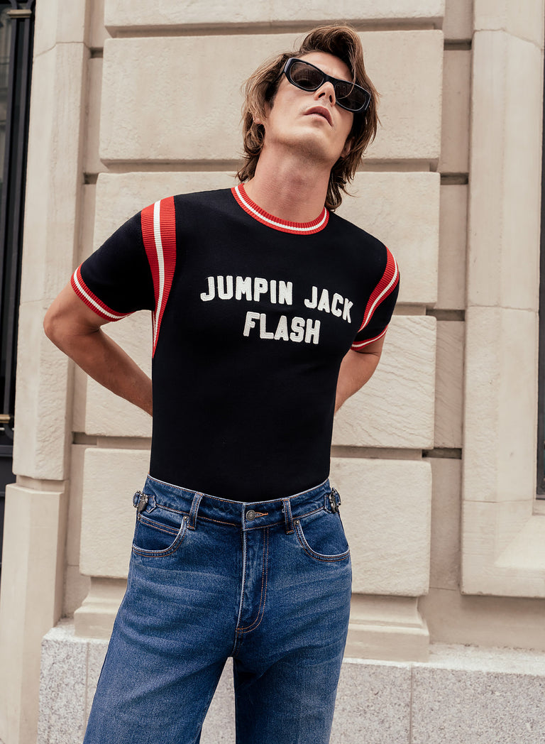 Phix X Rolling Stones Washed Indigo Side Buckle Denim Flare