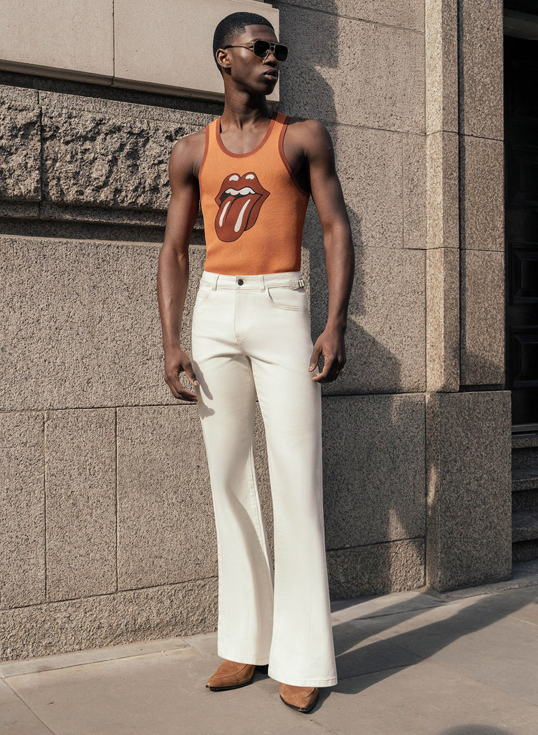 Phix X Rolling Stones Brown Ribbed Tongue Logo Vest