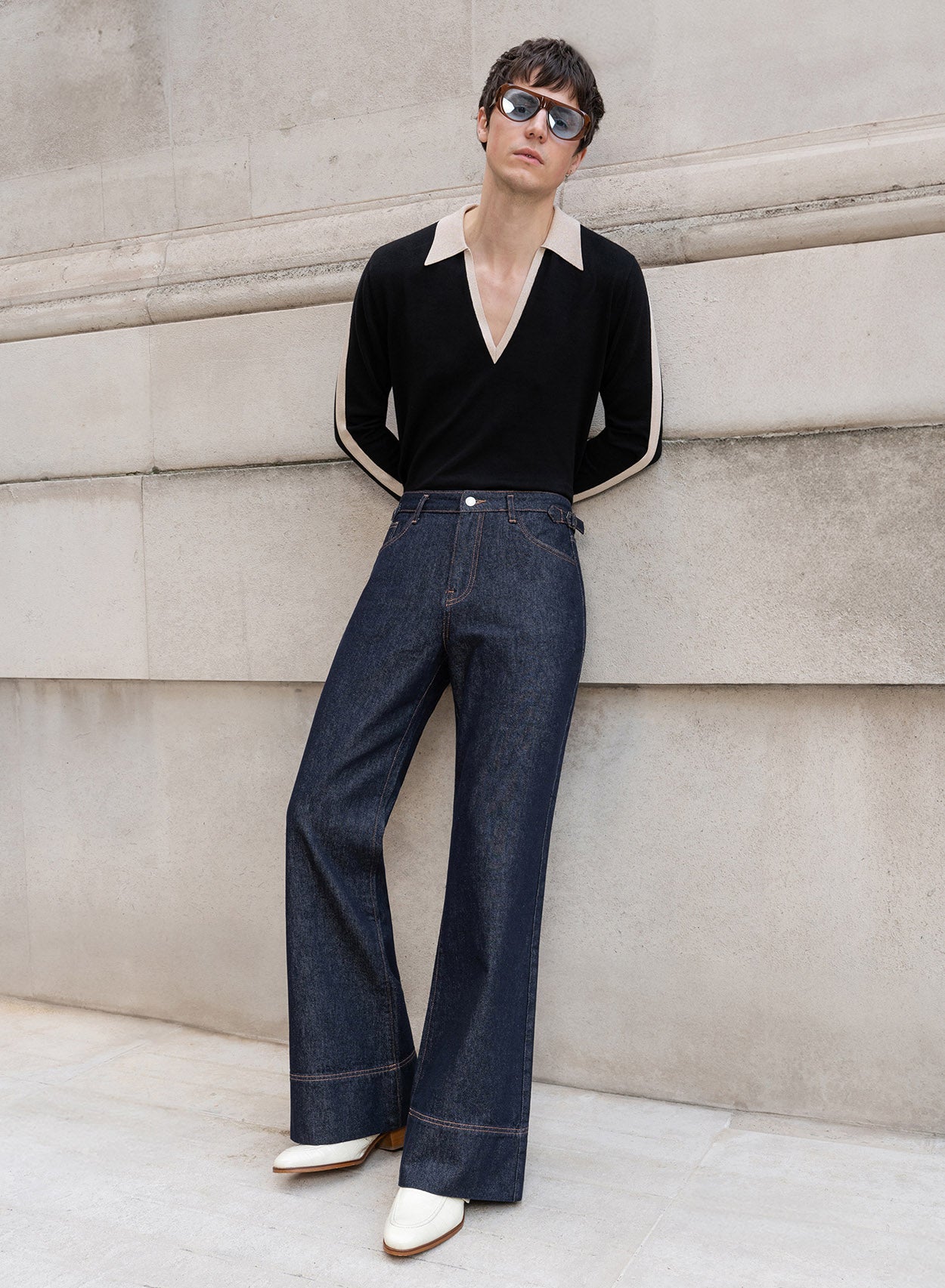 Raw Denim Indigo High Waisted Buckle Flare Jean Phix