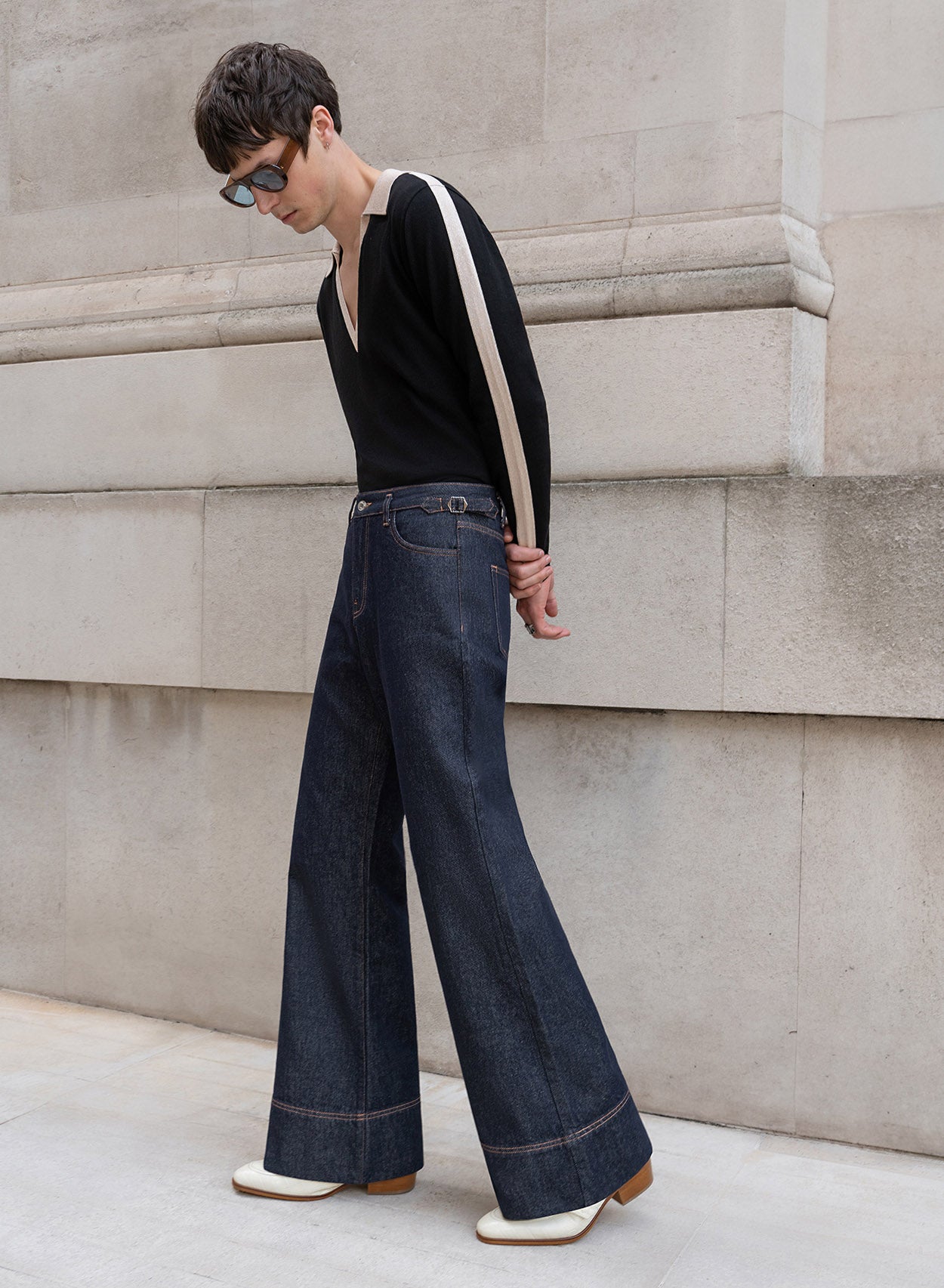 Raw Denim Indigo High Waisted Buckle Flare Jean ‐ Phix