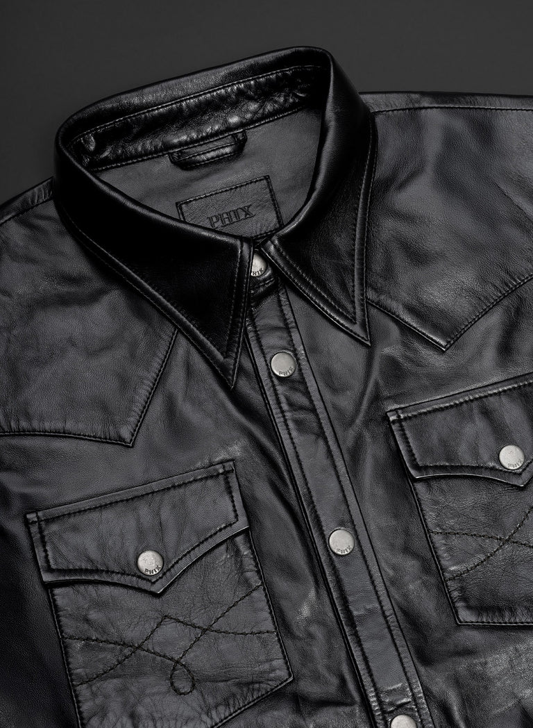 Black Leather Western Shirt