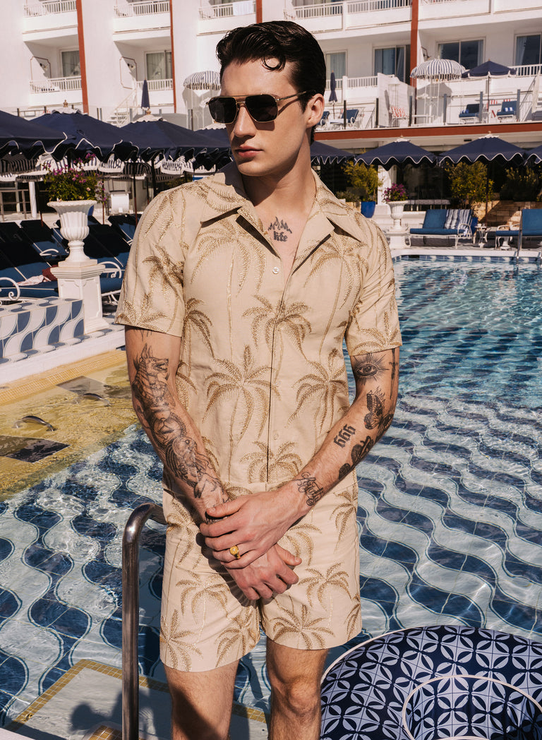Ivory Palm Embroidered Shorts