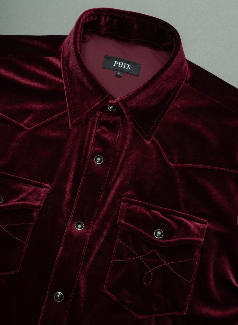 Burgundy Velvet 70's Western Shirt