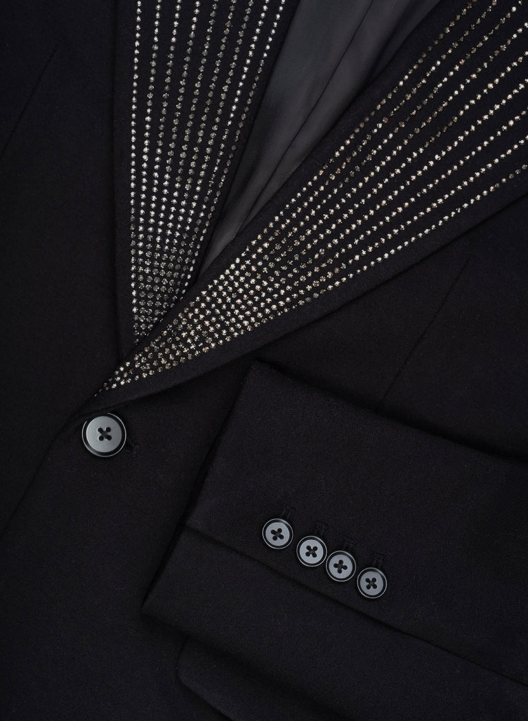 Black Rhinestone Embellished Lapel Blazer