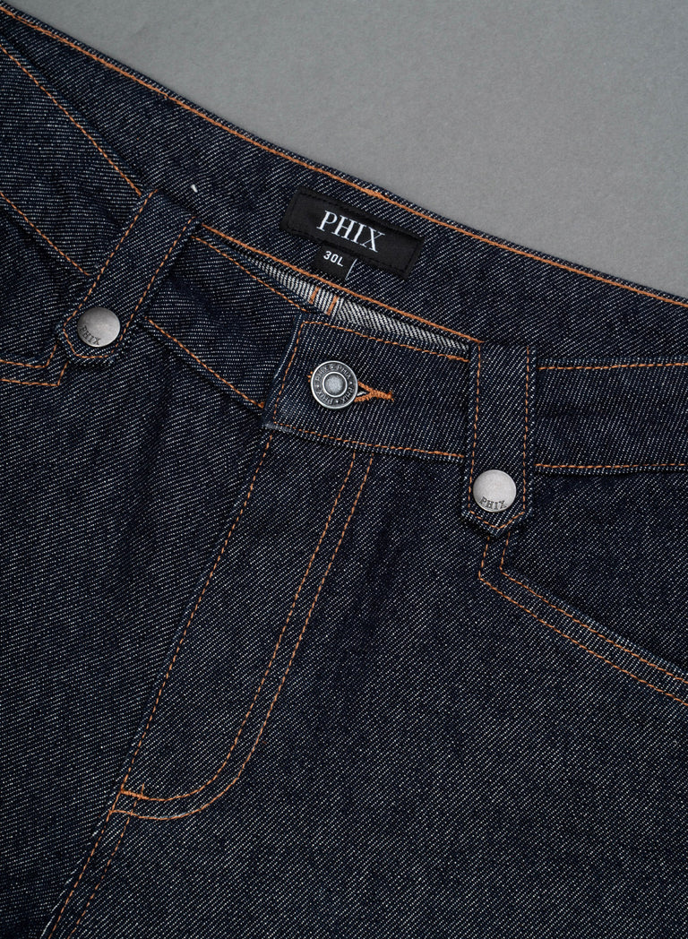 Raw Denim Pin Belt Flare Denim Jeans