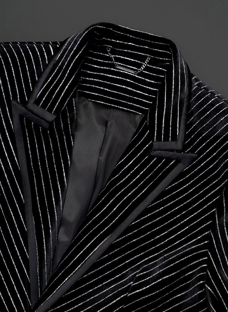 Black Velvet Silver Line Satin Lapel Trim Blazer