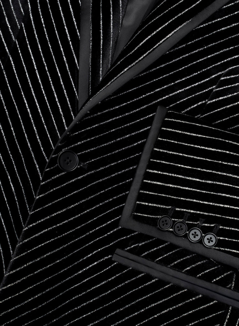 Black Velvet Silver Line Satin Lapel Trim Blazer