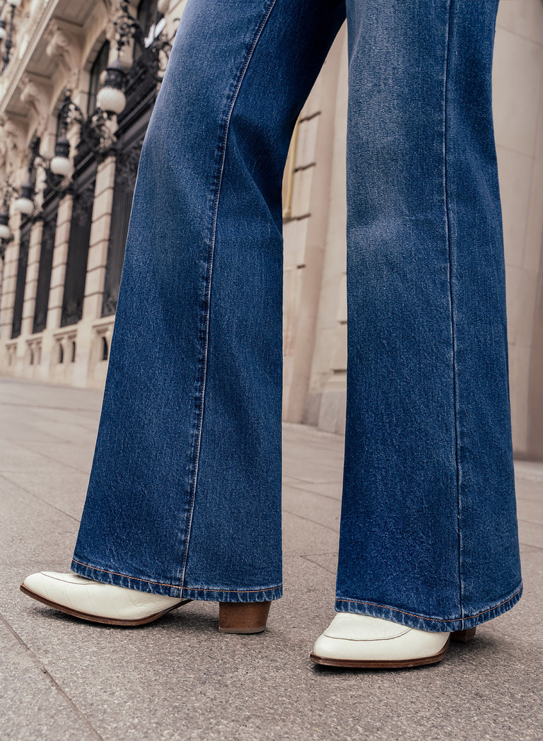 Phix X Rolling Stones Washed Indigo Side Buckle Denim Flare