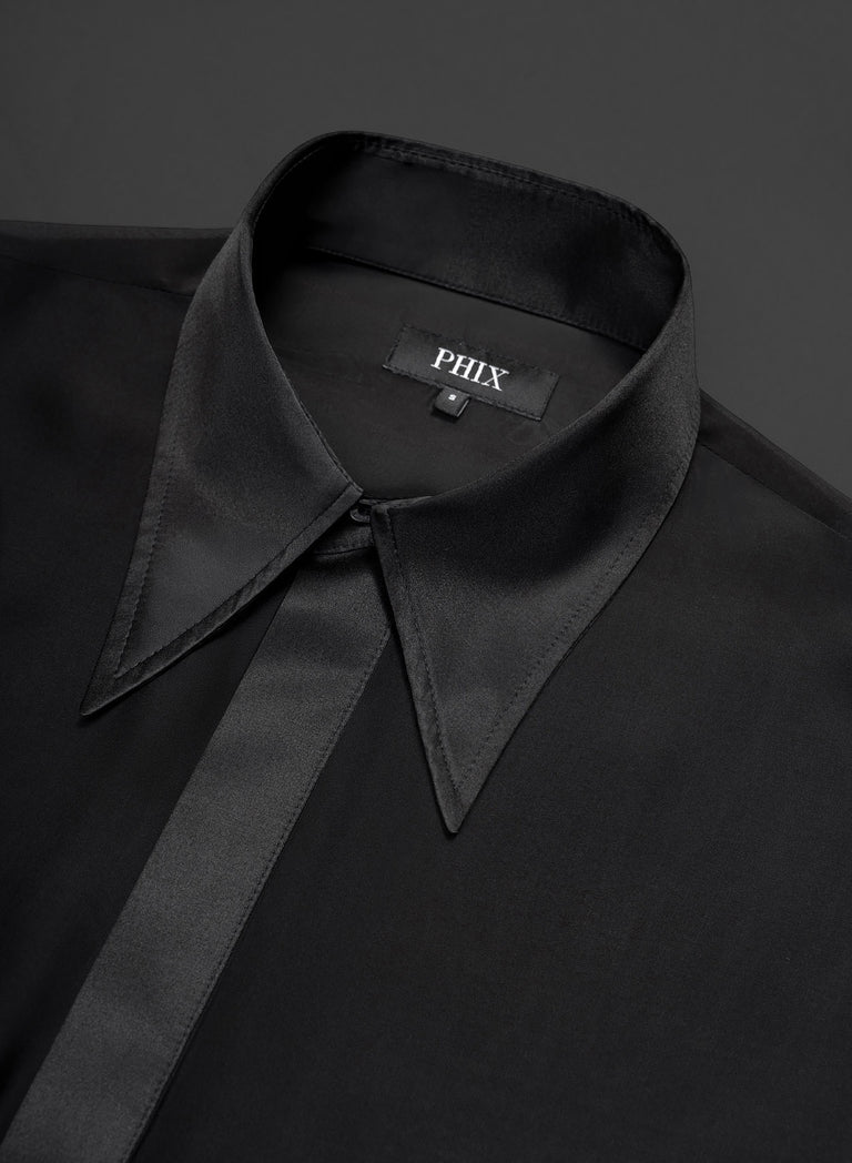 Black Silk Semi Sheer Chiffon Shirt