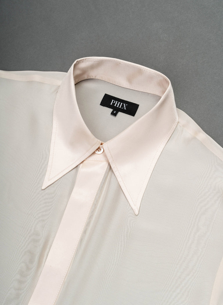 Ivory Silk Viscose Semi Sheer Chiffon Shirt