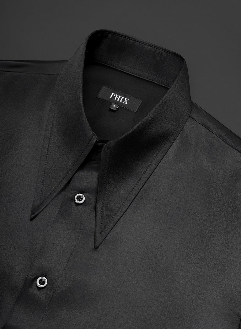Black Spear Collar Silk Viscose Shirt