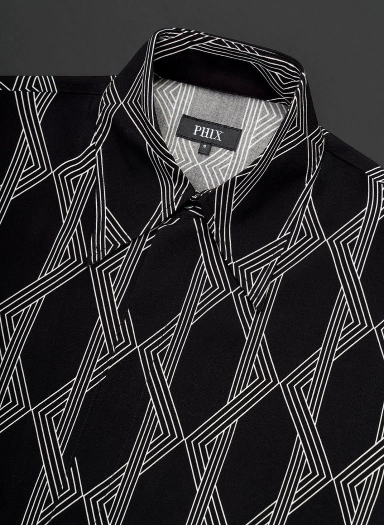 Black Geometric Interlock Viscose Shirt