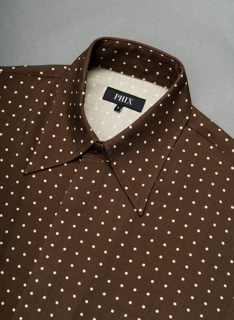 Brown Micro Polka Dot Viscose Shirt