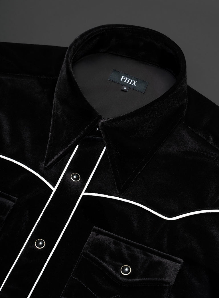 Black Velvet Western Piped Shirt