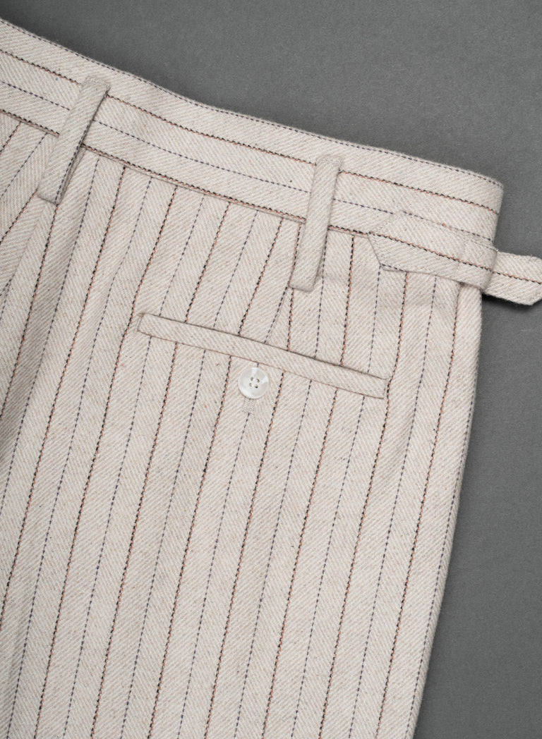 Ivory Pinstripe Herringbone High Waisted Side Buckle Flare Trousers